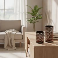 3 Pieces Candle Holder with Cutout Pattern Geometric Decor Black for Living Room