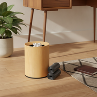 Wood Grain Waste Bin for Home, Office, Hotel - 12L Luxury Retro Style Trash Can