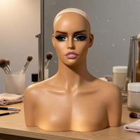 Mannequin Head with Shoulders Flesh-Toned Hairpiece display Bust Shoulder Form Bust Mannequin