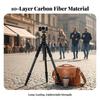 Foldable Carbon Fiber Tripod Lightweight Camera Tripod Adjustable Height Portable Photography Stand Stable for Photographers, Content Creators, Videography, Outdoor, Bird Watching, Live Broadcasting
