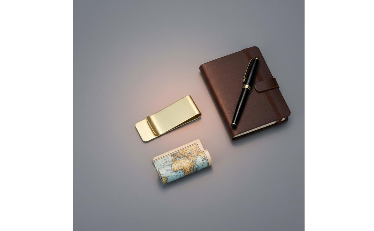Writing Companion Accessory Multi-Functional Stainless Steel Bill Clip Minimalist Design Brass Pen Holder Clip for Journal Enthusiasts, Men, Travel