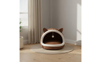 All-Season Semi-Enclosed Cat Nest Washable Cat Ear Pet Bed With Hanging Toy for Cats