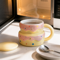 Cute Birthday Cake Ceramic Mug with Lid and Spoon, Gift for Girls and Friends