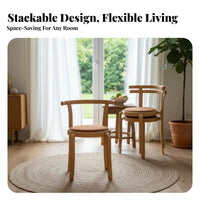 Nordic Design Woven Backrest Chair Stackable Indoor Furniture Space-Saving Kitchen Seat Vintage aesthetic for Interior Designers, Homeowners, Restaurant Owners, Dining Room, Small Apartment, Cafe