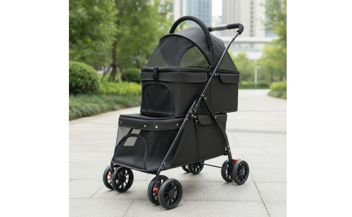 Soft-Sided Two-Tier Pet Stroller Ventilated Double Pet Stroller Breathable Portable for Cats, Small Dogs, Daily Walks, Vet Visits, Travel
