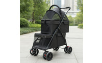 Soft-Sided Two-Tier Pet Stroller Ventilated Double Pet Stroller Breathable Portable for Cats, Small Dogs, Daily Walks, Vet Visits, Travel