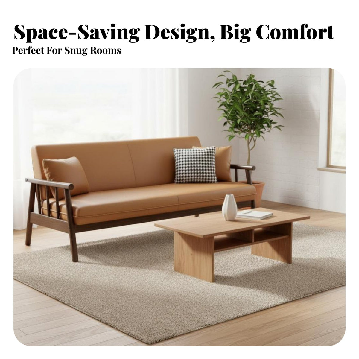 Japanese & design Wooden Frame Settee Nordic Design Sofa Minimalist visual appeal Couch Space-Saving for Apartment Dwellers, property owners, Young Adults, Lounge Area, Home Office