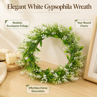 Artificial Spring Door Wreath, 42cm Baby's Breath Wreath, Wall Hanging for Front Door, 280g Synthetic Floral Decor
