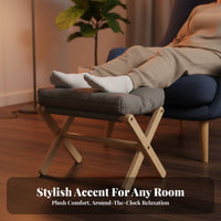 Folding Footstool Padded Stool with X Legs Upholstered Footstool with Cushion for Living Room, Office, Reading Corner