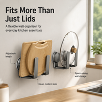 Kitchen Rack, Wall Mounted Spice Rack, Gunmetal Grey Metal Shelf, No Drill Adjustable Suction Cup Storage