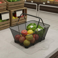 Metal Shopping Basket Portable Double Handle Basket Heavy Duty Household Storage for Supermarket