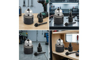 3 Pieces Threaded Drill Chuck with Adapter Compatible Drill Chuck with Key Heavy-Duty Comfortable Grip for Machinists, DIYers, Workshop