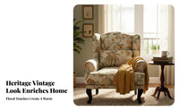 sturdy Wood Frame Upholstered high-rear armchair Vintage Design high-rear armchair Chair Jacquard Fabric Single Sofa Floral Pattern for Apartment Dwellers, Readers, Homeowners, Living Room, Bedroom, perusing alcove, Lounge Area