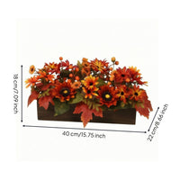 Artificial Floral Arrangement in Wooden Box Realistic Flower Arrangement with Wooden Planter Box Fake Artificial Flowers in Pot for Thanksgiving