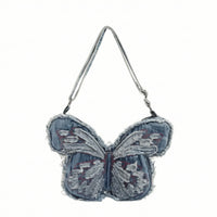 Butterfly Bag Distressed Butterfly Shaped Purse Embroidered Pocketbook for Teens, Concerts