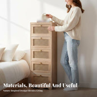 Retro Design Rattan Drawer Cabinet Easy Assembly Rattan Front Cabinet Installationno-Assembly Nightstand Multi-Purpose for Homeowners, Apartment Dwellers, Bedroom, Living Room, Entryway, Hallway