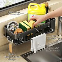 Bathroom Sink and Faucet Rack, Carbon Steel Over the Dish Drying with Hanging Towel Bar, No-Drill Drain Basket for Students