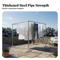Galvanized Steel Pipe Clothes Rack Rust Resistant Square Quilt Clothesline Frame Windproof Freestanding Clothes Clothesline Rack for Rooftop, Garden