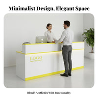 Waterproof and Wear-Resistant Modern Reception Desk Long-Lasting Construction Glossy Finish Reception Desk Large Storage Space Marble Pattern Money Ier Counter Lockable Drawer for Receptionists, Salon Owners, Office Managers, Retail Shop, Lobby