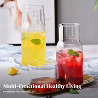 2 Pieces Space Saving Glass Carafe with Tumbler Lid Easy to Clean Glass Pitcher with Tumbler Lid Versatile Use for Seniors, Bedroom, Kitchen