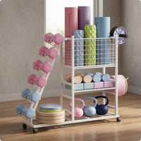 Wheeled Workout Equipment Storage Rack Carbon Steel Rolling Gym Organizer Casters Exercise Equipment Rack Metal