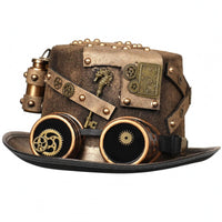 Vintage Industrial Steampunk Top Hat Bronze-Toned Top Hat with Goggles Metal Rivets