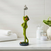 Showering Frog Statue Creative Design Bathing Frog Sculpture House Decoration Handmade Craft for Desktop, Garden