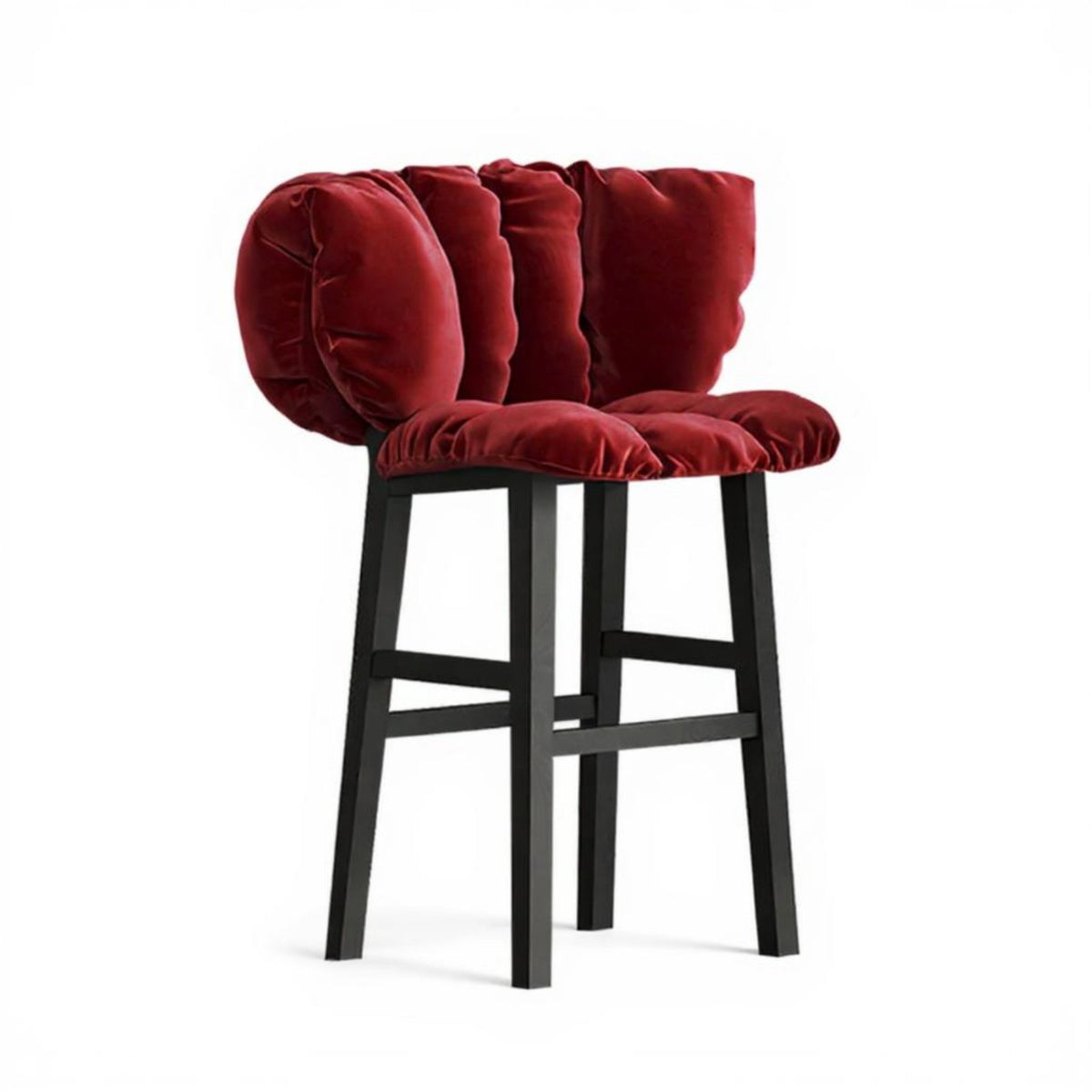 French Design Petal-Cushion High Chair Luxury Design Upholstered High Seat With Backrest Bar Stool Stable Base for Interior Designers, Business Owners, Counter, Kitchen Island, Restaurant, Dining Area