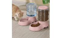 Anti-Tip Design Automatic Pet Feeder and Waterer Set Non-Slip Base Large Capacity Pet Water Dispenser Transparent Hopper 1 Gallon Dog and Cat Feeder Easy to Clean for Vacation, Travel, Work