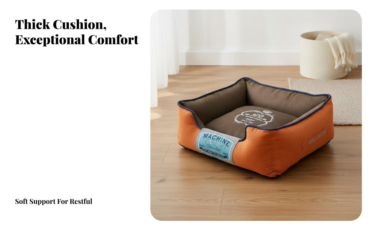 Rectangular Dog Bed Thickly Padded Bolster Pet Bed Non-Slip Bottom Cushioned Cat Lounger for Dogs, Small Pets, Kennel, Crate