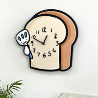 Silent Bread Slice Clock Cream Face Bread-Shaped Wall Clock Black Outline Home Decor Arabic Numerals