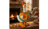Tabletop Resin Goose Figurine Knitted-Style Goose Figurine with Hat Hand-Painted Cute for Autumn Decor, Fall Decorating
