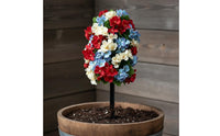Fake Hydrangea Stake DIY Artificial Flower Ball Red, White, and Blue Celebration Decoration for Garden, Yard