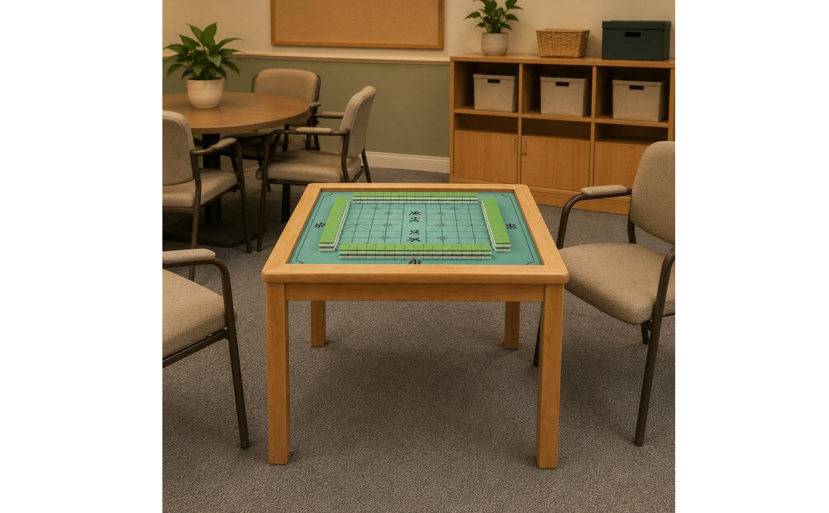 Printed Grid Mahjong Chess Table Square Mahjong Table Green Game Furniture Scratch-Resistant