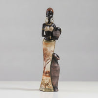 African Woman Figurine Hand-Painted African Woman Statue Decor Ethnic-Inspired Gold-Tone for Homeowners, Living Room, Shelf