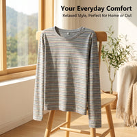 Womens Tops Long Sleeve Striped Shirts for UK, Soft Blend Pullover for Everyday Wear, Loose Fit Casual in Extended Sizes
