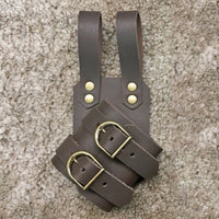 Medieval Style Leather Blade Frog Metal Buckles Belt Blade Frog Layered Design Costume Accessory Stitched Edges