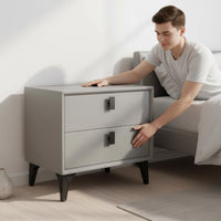 Light Luxury Design Modern 2-Drawer Nightstand Small Footprint Leather Upholstered Bedside Table Fully Assembled Bedroom Storage Cabinet for Pet Owners
