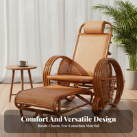 Foldable Design Rattan Rocking Chair Breathable Weave Reclining Rocking Chair Sturdy & Long-Lasting Frame Adjustable Backrest Recliner Deeply Padded Cushions for Seniors, Homeowners, Readers, Rest Ping, Sunroom, Balcony, Backyard