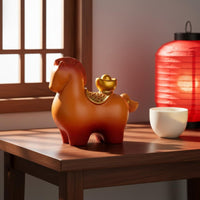 New Year Gift Resin Horse with Gold Ingot Symbol of Prosperity Chinese Astrological Horse Figurine Traditional Craftsmanship for Office Desk