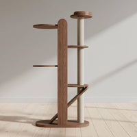 Wooden Cat Climber Climbing Tree Walnut Finish Cat Climbing Towers Structure Diagonal Ramp Pet Accessory