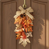 Fall Foliage Leaf Hanger Pinecone Detail Thanksgiving Door Decoration Rustic Style Burlap Leaf Hanging Sign for Home Entryway, Wall Display