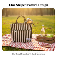 Striped closure Tote Large Capacity meal container bag adaptable for Shopping, Students