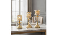 3 Pieces Candlestick Holder with Crystal Beads Decorative Candle Stands Textured Mesh for Mantel Display