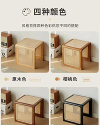 小扬哥推荐日式实木藤编网红沙发小边几落地摆 件床头柜创意床边 日式编藤三面凳胡桃色