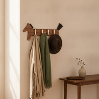Horse Hook Rack Suction-Cup Wooden Hook Rack with Metal Hooks Rustic for Closet