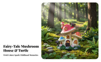 Turtle on Toadstool House Whimsical Design Toadstool House Figurine