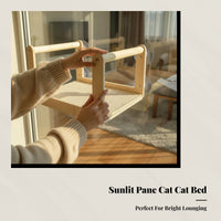 Sturdy Wood Cat Bed, Glass Suction Hanging Shelf, Balcony Sun Bed