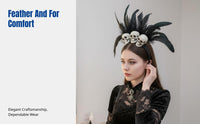 Dark Elegant Feather Skull Headband, Halloween Cosplay, Victorian Performance Hair Clip