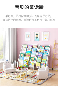 北欧架家用简易免安装简易书架儿童绘本架书本收纳架落地网红置物 店长推荐【网格款】5层粉色 56*34*98cm★
